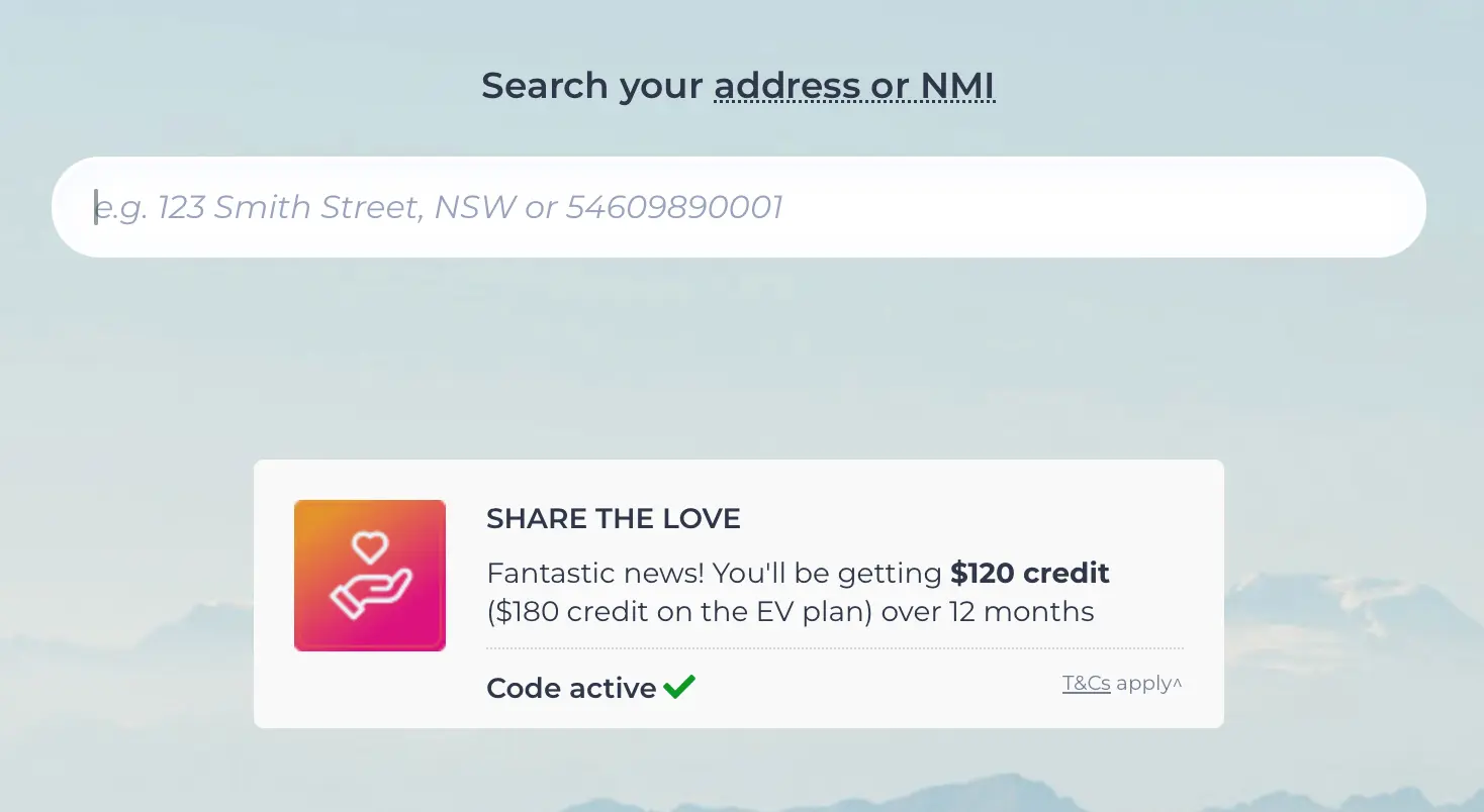 Screenshot showing referral credit confirmation message below OVO Energy address search box